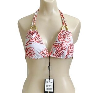 Envya White with Orange Print Swimsuit Top Size XS